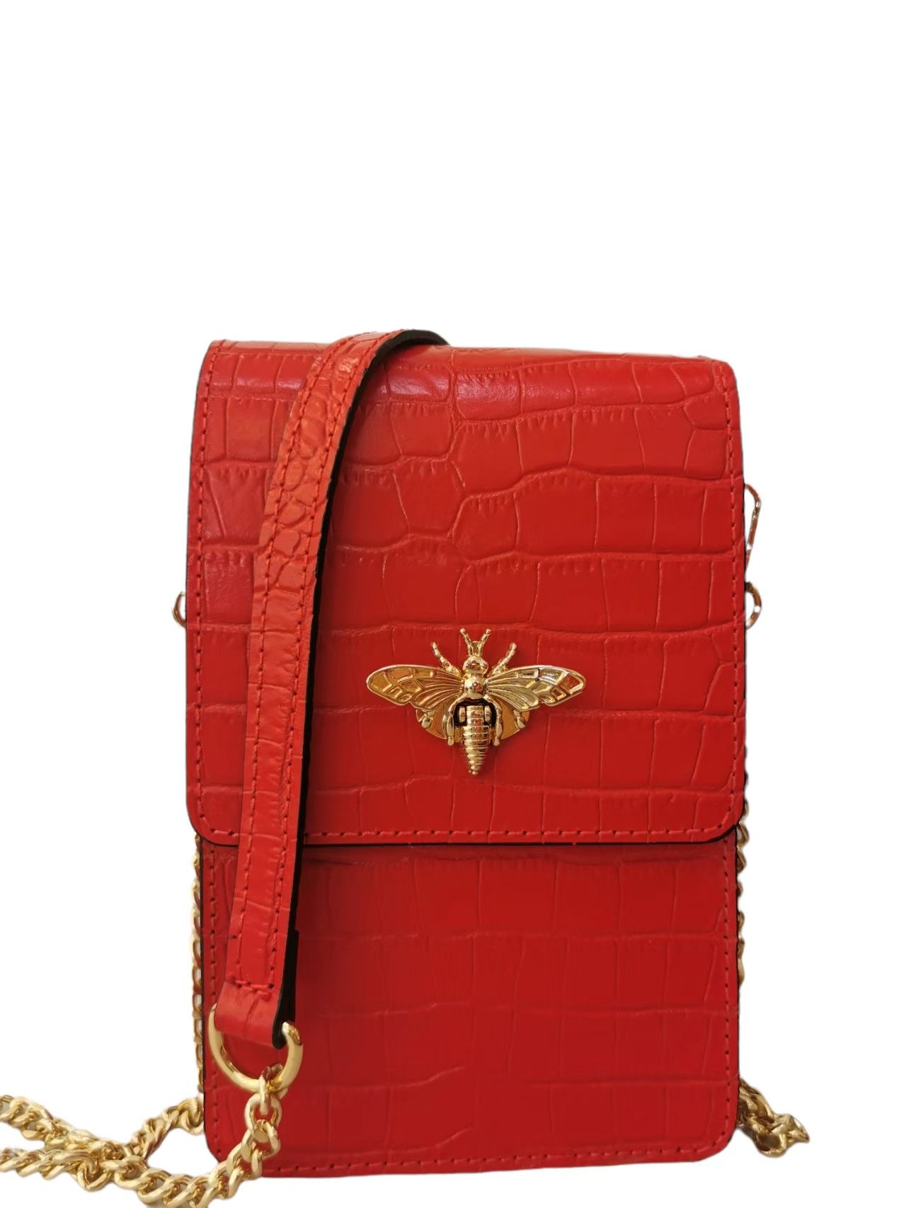 Sold Red Golden Bee Leather Shoulder Bag